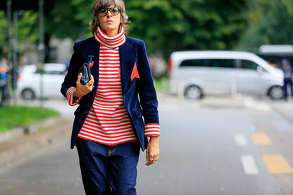 ana gimeno brugada, atmosphere details, black clutch, blazer, blue denim, denim pants, detail, fashion week, frenchystyle, FW, geometric, graphic sweater, horizontal, jeans, jonathan paciullo, leather bag, MFW, MILAN, navy jacket, red sweater, SPRING SUMMER 2017, SS 17, street style, striped sweater, stripes, sunglasses, trousers, turtleneck sweater, velvet