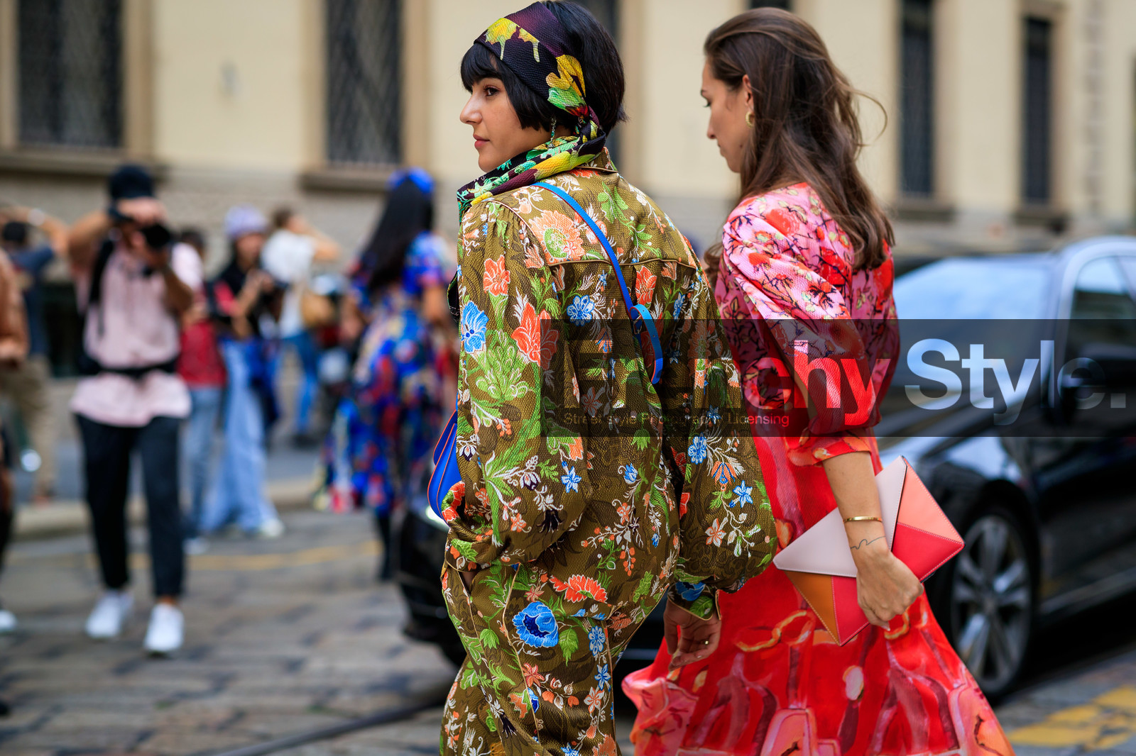 maria bernad, erika boldrin, blue leather bag, brown pants, brown shirt, camel leather shoes, crossbody bag, floral print total look, floral printed pants, floral printed scarf, floral printed shirt, loose pants, loose shirt, peter pilotto bag, platform shoes, pyjama look, silk pants, silk scarf, silk shirt, wooden heels shoes, velvet shoes, split dress, silk dress, red leather clutch, red dress, pink dress, pearl detail shoes, long sleeves dress, long dress, light beige clutch, floral printed dress, camel leather clutch, belted dress, ankle bracelet, back details, fashion week, frenchystyle, FW, jonathan paciullo, street style, MFW, MILAN, SPRING SUMMER 2020, SS 20
