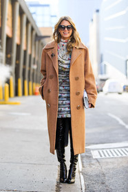AUTUMN WINTER 2016-2017, AW 16-17, beige coat, black boots, brooch, FALL WINTER 2016-2017, fashion week, frenchystyle, full length, FW, FW 16-17, helena bordon, high boots, high heels, jonathan paciullo, layers, leather boots, NEW YORK, NYFW, overcoat, pleated dress, printed dress, silk dress, street style, sunglasses, vertical, white dress, woman