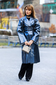 AUTUMN WINTER 2016-2017, AW 16-17, beige bag, black belt, black pants, blue coat, cartier, christian dior, clou bracelet, fashion week, frenchystyle, full length, FW, FW 16-17, harness, jonathan paciullo, kristina bazan, leather bag, leather belt, metallic, metallic bag, NEW YORK, NYFW, shiny, street style, vertical, woman, zana bayne