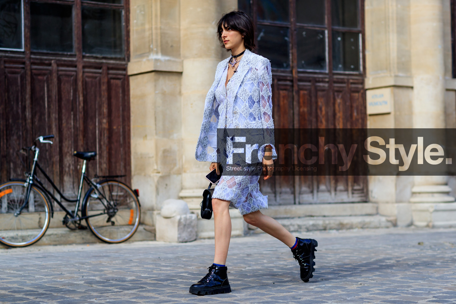 atmosphere details, black bag, black boots, blazer, checked suit, choker, embroidered jacket, embroidered shorts, fashion week, frenchystyle, full length, FW, glitter, horizontal, jonathan paciullo, leather bag, leather shoes, MENSWEAR, model, necklace, PARIS, PFW, plaid, see through, sequined jacket, SPRING SUMMER 2018, SS 18, street style, tartan, thom browne, white jacket, white shorts, white suit