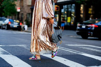 blue bag, Charlotte Groeneveld, christian dior, glitter, graphic bag, leather bag, leather shoes, long dress, monogram, multicolor shoes, off the shoulder, pink dress, printed bag, saddle bag, sequined dress, fashion week, frenchystyle, FW, jonathan paciullo, street style, NYFW, NEW YORK, SPRING SUMMER 2019, SS 19, atmosphere details, horizontal, detail