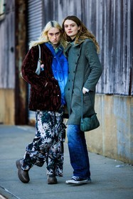 full black look, black pants, velvet jacket, brown jacket, blue hoodie, tie dye hoodie, flower pants, printed pants, bottega veneta boots, sparkling boots, black buttoned coat, grey coat, green handbag, leather handbag, jeans, black converse, knitwear look, multicolor jacket, knitted jacket, black sneakers, street style, jonathan paciullo, FW, frenchystyle, fashion week, NYFW, NEW YORK, AUTUMN WINTER 2022-2023, FALL WINTER 2022_2023, FW 22-23, vertical, full length