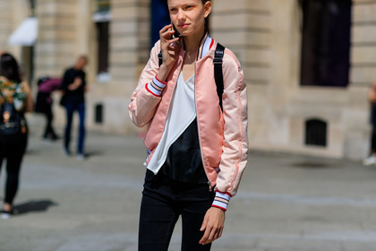 atmosphere details, AUTUMN WINTER 2016-2017, AW 16-17, black and white, black denim, bomber jacket, denim pants, detail, FALL WINTER 2016-2017, fashion week, frenchystyle, FW, FW 16-17, graphic top, HAUTE COUTURE, horizontal, jeans, jonathan paciullo, MENSWEAR, model, PARIS, PFW, pink jacket, street style, trousers