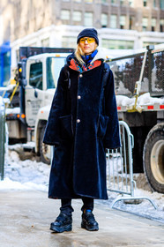 AUTUMN WINTER 2017-2018, AW 17-18, black beanie, black boots, black coat, black fur coat, FALL WINTER 2017-2018, fashion week, frenchystyle, full length, fur jacket, FW, FW 17-18, jonathan paciullo, leather boots, model, NEW YORK, NYFW, street style, sunglasses, vertical, wedges