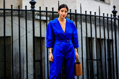 bettina looney, blue jumpsuit, brown bag, leather bag, necklace, trousers, fashion week, frenchystyle, FW, jonathan paciullo, street style, LFW, LONDON, SPRING SUMMER 2019, SS 19, atmosphere details, horizontal, detail