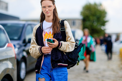 atmosphere details, black jacket, blue denim, bomber jacket, denim pants, detail, fashion week, frenchystyle, FW, horizontal, jeans, jonathan paciullo, laser cut, leather bag, liza ostanina, MFW, MILAN, model, printed t shirt, SPRING SUMMER 2017, SS 17, street style, trousers, white t shirt