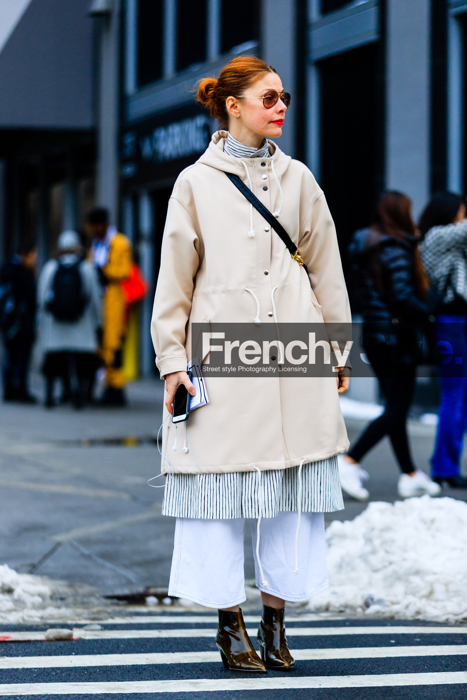 AUTUMN WINTER 2017-2018, AW 17-18, brown boots, christine barberich, FALL WINTER 2017-2018, fashion week, frenchystyle, full length, FW, FW 17-18, jonathan paciullo, leather boots, NEW YORK, NYFW, street style, sunglasses, trousers, vertical, white coat, white pants, wide pants