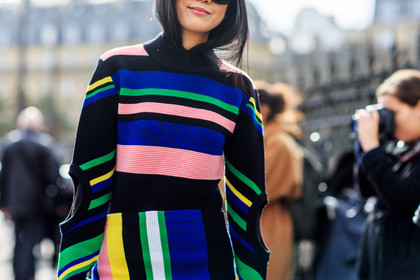 atmosphere details, AUTUMN WINTER 2016-2017, AW 16-17, black bag, black dress, detail, FALL WINTER 2016-2017, fashion week, frenchystyle, FW, FW 16-17, geometric, graphic dress, horizontal, jonathan paciullo, leather bag, multicolor dress, PARIS, PFW, printed dress, street style, striped dress, stripes, yoyo cao