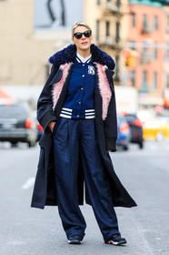 AUTUMN WINTER 2016-2017, AW 16-17, black coat, black sneakers, blue fur, blue pants, FALL WINTER 2016-2017, fashion week, frenchystyle, full length, fur collar, FW, FW 16-17, jonathan paciullo, long coat, navy jacket, NEW YORK, NYFW, pink fur, sofie valkiers, street style, sunglasses, teddy jacket, trousers, vertical, wide pants, woman