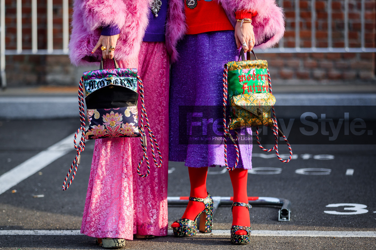 chinese print, floral, flowers, fur jacket, glitter, graphic bag, gucci, high heels, japanese print, leather bag, leather shoes, multicolor bag, pink fur, pink jacket, pink pants, printed bag, printed shoes, purple skirt, red sweater, rings, sequined pants, sequined skirt, shiny pants, shiny skirt, tights, fashion week, frenchystyle, FW, jonathan paciullo, street style, MFW, MILAN, AUTUMN WINTER 2018-2019, FALL WINTER 2018-2019, FW 18-19, horizontal, atmosphere details