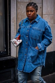 blue denim, blue jean, blue shirt, denim, denim shirt, jean, lanvin scarf, scarf, fashion week, frenchystyle, FW, jonathan paciullo, street style, PFW, PARIS, SPRING SUMMER 2022, SS 22, vertical, atmosphere details
