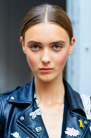 atmosphere details, black jacket, black perfecto, fashion week, frenchystyle, FW, jonathan paciullo, leather jacket, leather perfecto, model, natural, NEW YORK, NYFW, pins, portrait, pulled back hair, skincare, SPRING SUMMER 2017, SS 17, street style, vertical, woman