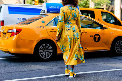 atmosphere details, detail, fashion week, fendi, floral, flower, frenchystyle, FW, horizontal, jonathan paciullo, NEW YORK, NYFW, printed dress, SPRING SUMMER 2017, SS 17, street style, woman, yellow dress, yellow sneakers