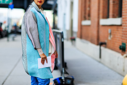 atmosphere details, AUTUMN WINTER 2016-2017, AW 16-17, blue, blue denim, denim pants, denni elias, detail, FALL WINTER 2016-2017, fashion week, frenchystyle, FW, FW 16-17, graphic coat, high heels, horizontal, jeans, jonathan paciullo, NEW YORK, NYFW, pink, red, red shoes, street style, sunglasses, trousers, wedges, white, woman