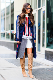AUTUMN WINTER 2016-2017, AW 16-17, blue, blue coat, blue jacket, camel boots, embroidered coat, FALL WINTER 2016-2017, fashion week, fishnet, flower, frenchystyle, full length, FW, FW 16-17, grey, grey skirt, high boots, high heels, jonathan paciullo, NEW YORK, NYFW, pleated skirt, red, street style, striped sweater, suede shoes, sunglasses, vertical, white, white knit, woman