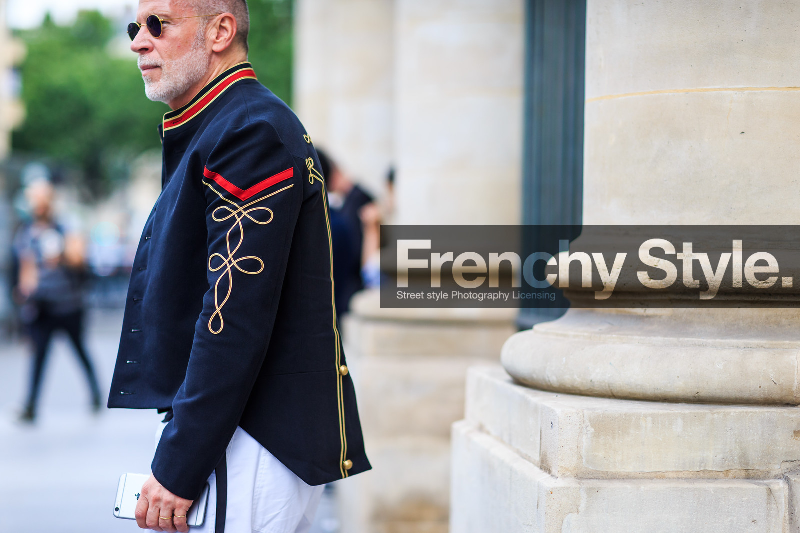 atmosphere details, detail, embroidered jacket, fashion week, frenchystyle, FW, horizontal, jonathan paciullo, MENSWEAR, navy jacket, nick wooster, PARIS, PFW, SPRING SUMMER 2017, SS 17, street style, sunglasses, trousers, white pants
