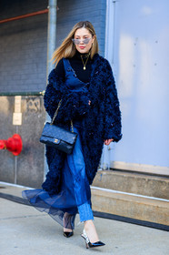 black and white shoes, black bag, black fur coat, black shoes, black turtleneck, blue denim, blue dress, chanel handbag, christian dior, denim pants, high heels, jeans, leather bag, leather shoes, necklace, see through, silk dress, sunglasses, trousers, varnished leather shoes, street style, jonathan paciullo, FW, frenchystyle, fashion week, NYFW, NEW YORK, AUTUMN WINTER 2018-2019, AW 18-19, FALL WINTER 2018-2019, FW 18-19, vertical, full length