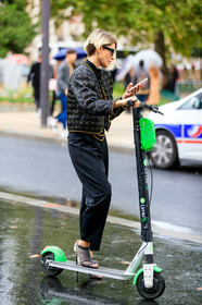 chanel jacket, chanel shoes, black jacket, black bombers, black pants, black leather sandals, black total look, lurex jacket, quilted jacket, carrot pants, multi straps sandals, high heels sandals, chanel sunglasses, open toe shoes, PARIS, PFW, SPRING SUMMER 2020, SS 20, fashion week, frenchystyle, FW, jonathan paciullo, street style, vertical, full length