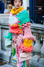 graphic dress, leather bag, multicolor dress, multicolor sweater, pink bag, printed dress, sunglasses, fashion week, frenchystyle, FW, jonathan paciullo, street style, LFW, LONDON, AUTUMN WINTER 2019-2020, AW 19-20, FW 19-20, FALL WINTER 2019-2020, vertical, atmosphere details, detail