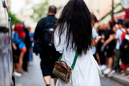 atmosphere details, back detail, detail, fashion week, frenchystyle, FW, graphic bag, gucci, horizontal, jonathan paciullo, leather bag, MENSWEAR, monogram, off white, PARIS, PFW, printed bag, SPRING SUMMER 2018, SS 18, street style, white dress