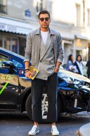 beige jacket, black denim, blazer, bomber jacket, denim pants, fashion week, frenchystyle, full length, FW, jeans, jonathan paciullo, kenzo, leather sneakers, MENSWEAR, PARIS, PFW, printed shoes, SPRING SUMMER 2017, SS 17, street style, sunglasses, trousers, vertical, white sneakers, white t shirt