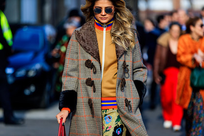 brown coat, checked, embroideries, floral, flowers, graphic jacket, graphic pants, gucci, plaid, printed jacket, printed pants, trousers, yellow jacket, yellow pants, fashion week, frenchystyle, FW, jonathan paciullo, street style, MFW, MILAN, AUTUMN WINTER 2018-2019, FALL WINTER 2018-2019, FW 18-19, horizontal, atmosphere details, thassia naves