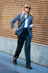 grey pants, grey jacket, vichy printed jacket, checked jacket, white t-shirt, burgundy leather loafers, burgundy loafers, leather loafers, scale sunglasses, fashion week, frenchystyle, FW, jonathan paciullo, street style, MFW, MILAN, SPRING SUMMER 2021, SS 21, vertical, full length