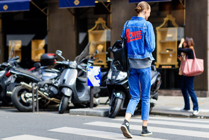 atmosphere details, AUTUMN WINTER 2016-2017, AW 16-17, back detail, black bag, black sneakers, blue denim, converse, denim jacket, denim pants, embroidered jacket, FALL WINTER 2016-2017, fashion week, frenchystyle, full length, FW, FW 16-17, grey sweater, HAUTE COUTURE, horizontal, jeans, jonathan paciullo, leather backpack, MENSWEAR, message, model, PARIS, PFW, printed jacket, street style, trousers