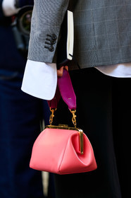 black pants, blazer, checked, claire beermann, graphic jacket, grey jacket, leather bag, pink bag, plaid, printed jacket, trousers, white shirt, fashion week, frenchystyle, FW, jonathan paciullo, street style, PFW, PARIS, AUTUMN WINTER 2019-2020, AW 19-20, FALL WINTER 2019-2020, FW 19-20, vertical, atmosphere details, detail