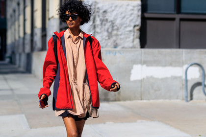 atmosphere details, beige shirt, detail, fashion week, frenchystyle, FW, horizontal, jonathan paciullo, model, NEW YORK, NYFW, Radhika Nair, red jacket, SPRING SUMMER 2018, SS 18, street style, sunglasses