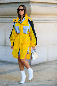alice & j.s, graphic jacket, high heels, leather bag, leather shoes, maison martin margiela, parka, printed jacket, sunglasses, white bag, white shoes, yellow coat, PARIS, PFW, street style, jonathan paciullo, FW, frenchystyle, fashion week, AUTUMN WINTER 2019-2020, AW 19-20, FALL WINTER 2019-2020, FW 19-20, vertical, full length