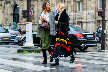 atmosphere details, AUTUMN WINTER 2017-2018, AW 17-18, beige sweater, black boots, black jacket, black shoes, blazer, bordeaux, burgundy, checked jacket, FALL WINTER 2017-2018, fashion week, frenchystyle, full length, FW, FW 17-18, graphic bag, graphic skirt, green skirt, grey jacket, high boots, high heels, horizontal, jonathan paciullo, leather bag, leather jacket, leather shoes, PARIS, PFW, plaid, pleated skirt, printed bag, printed jacket, printed skirt, red bag, red boots, shearling, street style, striped skirt