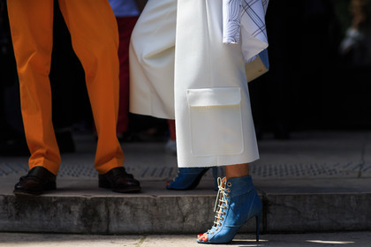 atmosphere details, blue denim, detail, fashion week, frenchystyle, FW, high heels, horizontal, jonathan paciullo, lace up shoes, MENSWEAR, open toe, orange pants, PARIS, PFW, SPRING SUMMER 2017, SS 17, street style, trousers, white pants, wide pants