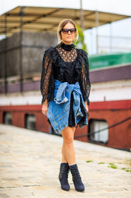 alexander wang, black boots, black dress, blue denim, denim jacket, fashion week, fishnet, frenchystyle, full length, FW, graphic dress, high heels, jonathan paciullo, lace dress, lace up shoes, MENSWEAR, PARIS, PFW, printed dress, see through, SPRING SUMMER 2017, SS 17, street style, sunglasses, vertical