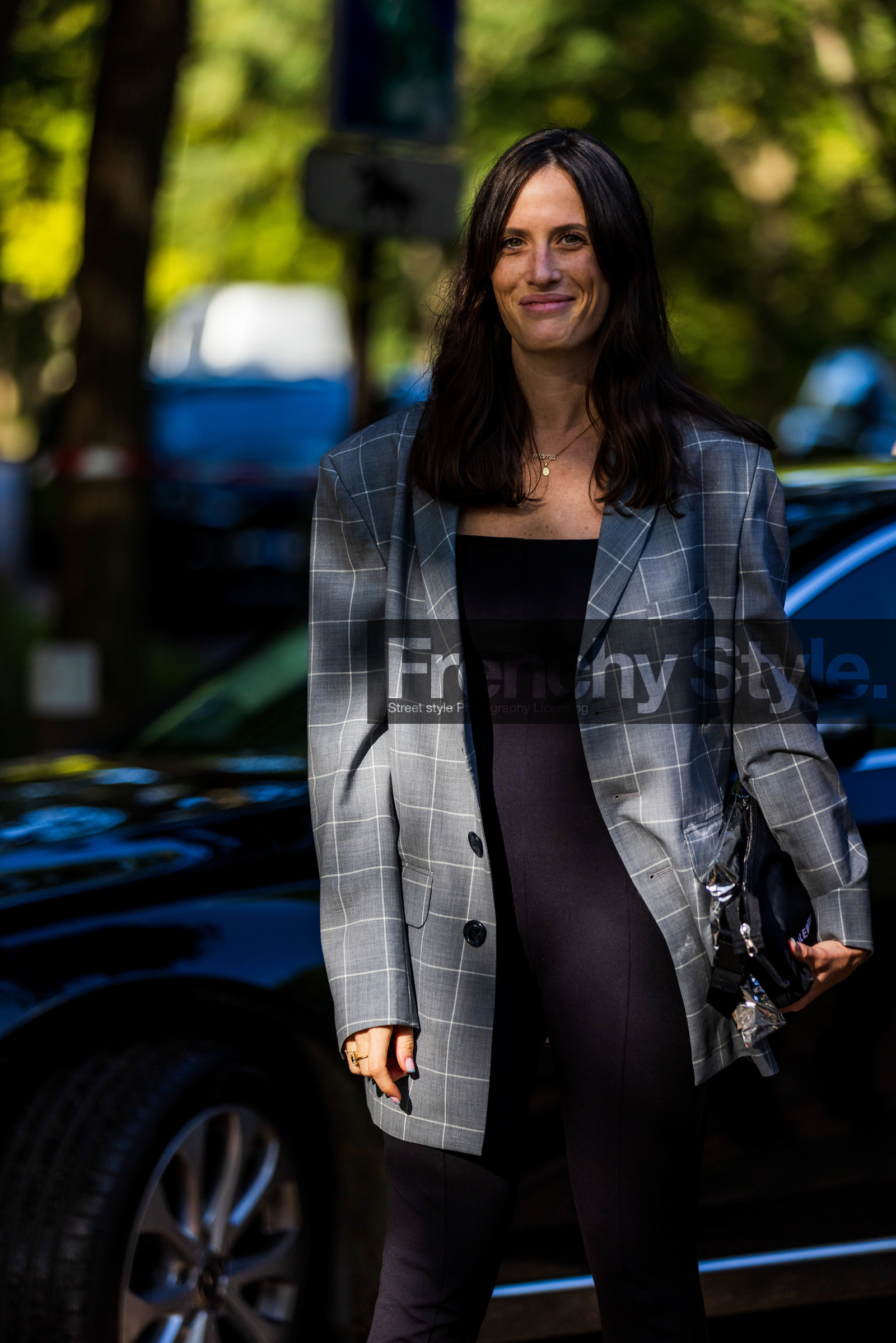 Astrid Boutrot, black jumpsuit, blazer, check, checked blazer, checked print, grey blazer, jumpsuit, street style, jonathan paciullo, FW, frenchystyle, fashion week, PFW, PARIS, SPRING SUMMER 2022, SS 22, vertical, atmosphere details