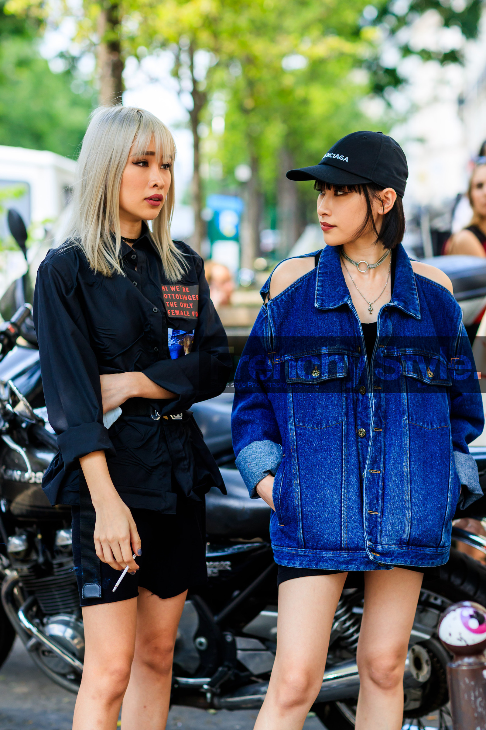 atmosphere details, balenciaga, black belt, black cap, black jacket, black shorts, blue denim, choker, denim jacket, detail, dyed hair, fashion week, frenchystyle, FW, jonathan paciullo, laser cut, MENSWEAR, necklace, PARIS, PFW, SPRING SUMMER 2018, SS 18, street style, vertical