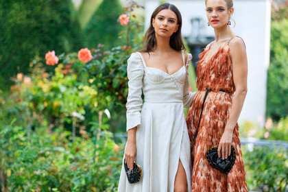atmosphere details, black bag, brown dress, christian dior, detail, embroidered dress, emily ratajkowski, fashion week, feathers, frenchystyle, FW, graphic bag, graphic dress, horizontal, jonathan paciullo, leather bag, long hair, natalia vodianova, PARIS, PFW, printed bag, printed dress, SPRING SUMMER 2018, SS 18, street style, studs, white dress
