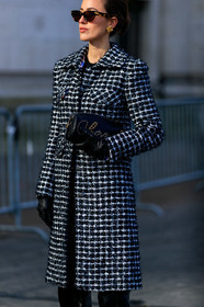 sylvia haghjoo, scale sunglasses, bottega veneta sunglasses, butterfly sunglasses, golden earrings, grey coat, black coat, checked coat, tweed coat, fringe coat, black leather clutch, black leather gloves, logo earrings, square shape earrings, letter embroidered bag, letter embroidered clutch, chanel bag, chanel clutch, chanel coat, chanel earrings, fashion week, frenchystyle, FW, jonathan paciullo, street style, PFW, PARIS, vertical, atmosphere details, detail