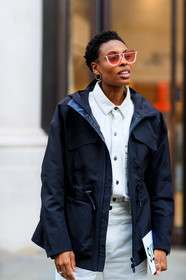 atmosphere details, black jacket, blazer, denim pants, denim shirt, detail, donna wallace, fashion week, frenchystyle, FW, jeans, jonathan paciullo, LFW, LONDON, parka, SPRING SUMMER 2018, SS 18, street style, vertical, white denim, white shirt