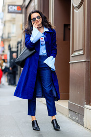 AUTUMN WINTER 2016-2017, aviator sunglasses, AW 16-17, black bag, black mules, blue coat, blue pants, blue shirt, choker, crop top, FALL WINTER 2016-2017, fashion week, frenchystyle, full length, FW, FW 16-17, HAUTE COUTURE, high heels, jonathan paciullo, leather bag, leather shoes, men shirt, MENSWEAR, necklace, PARIS, PFW, printed t shirt, street style, sunglasses, trousers, vertical, white t shirt