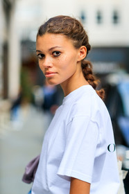 atmosphere details, braids, Danielle Lashley, detail, eyeliner, fashion week, freckles, frenchystyle, FW, jonathan paciullo, LFW, LONDON, model, portrait, SPRING SUMMER 2018, SS 18, street style, vertical, white t shirt