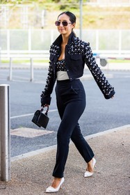 Betty Bachz, pants, high waisted, embroidered, jacket, pumps, white, handbag, mini bag, sunglasses, top, stilettos, fashion week, frenchystyle, FW, jonathan paciullo, street style, SPRING SUMMER 2022, SS 22, LFW, LONDON, vertical, full length