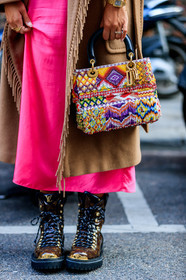beige coat, brown boots, camel coat, cartier, christian dior, embroidered bag, fringes, fuschia, graphic bag, leather bag, leather shoes, louis vuitton, monogram, multicolor bag, pearls, pink skirt, printed bag, printed shoes, watch, fashion week, frenchystyle, FW, jonathan paciullo, street style, MFW, MILAN, SPRING SUMMER 2019, SS 19, vertical, atmosphere details, detail