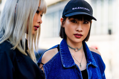atmosphere details, balenciaga, black belt, black cap, black jacket, black shorts, blue denim, choker, denim jacket, detail, dyed hair, fashion week, frenchystyle, FW, horizontal, jonathan paciullo, laser cut, MENSWEAR, necklace, PARIS, PFW, SPRING SUMMER 2018, SS 18, street style