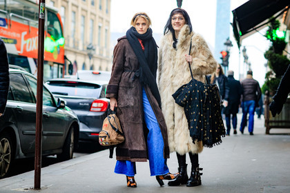 backpack, beige coat, beige fur, black boots, black scarf, black shoes, blue denim, brown coat, brown jacket, denim pants, Fur coat, high heels, jeans, leather bag, leather shoes, long coat, louis vuitton, printed boots, printed scarf, trousers, fashion week, frenchystyle, FW, jonathan paciullo, street style, PFW, PARIS, SPRING SUMMER 2017, SS 17, HAUTE COUTURE, atmosphere details, full length, horizontal, model