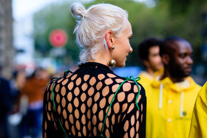 atmosphere details, back detail, black top, detail, earrings, fashion week, fishnet, frenchystyle, FW, horizontal, jonathan paciullo, laser cut, olga karput, PARIS, PFW, SPRING SUMMER 2017, SS 17, street style