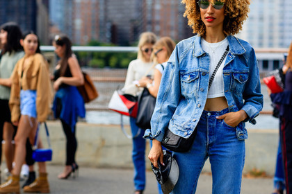 atmosphere details, black bag, black cap, blue denim, chanel, crop top, denim jacket, denim pants, detail, elaine welteroth, fashion week, frenchystyle, FW, horizontal, jeans, jonathan paciullo, NEW YORK, NYFW, SPRING SUMMER 2017, SS 17, street style, sunglasses, trousers, white t shirt, woman