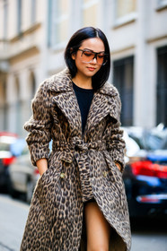animal print, black top, brown coat, graphic jacket, leopard, printed jacket, sunglasses, trench coat, yoyo cao, fashion week, frenchystyle, FW, jonathan paciullo, street style, MFW, MILAN, SPRING SUMMER 2019, SS 19, vertical, atmosphere details, detail