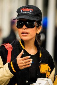 dior sunglasses, baseball jacket, black cap, pony tail, silver earrings, loops, details, close up, street style, jonathan paciullo, FW, frenchystyle, fashion week, NYFW, NEW YORK, AUTUMN WINTER 2022-2023, FALL WINTER 2022_2023, FW 22-23, vertical, atmosphere details